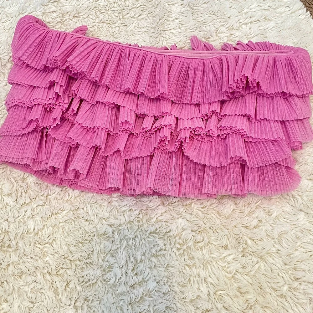 Zara Pink Ruffled Crop Top - Picture 6 of 13